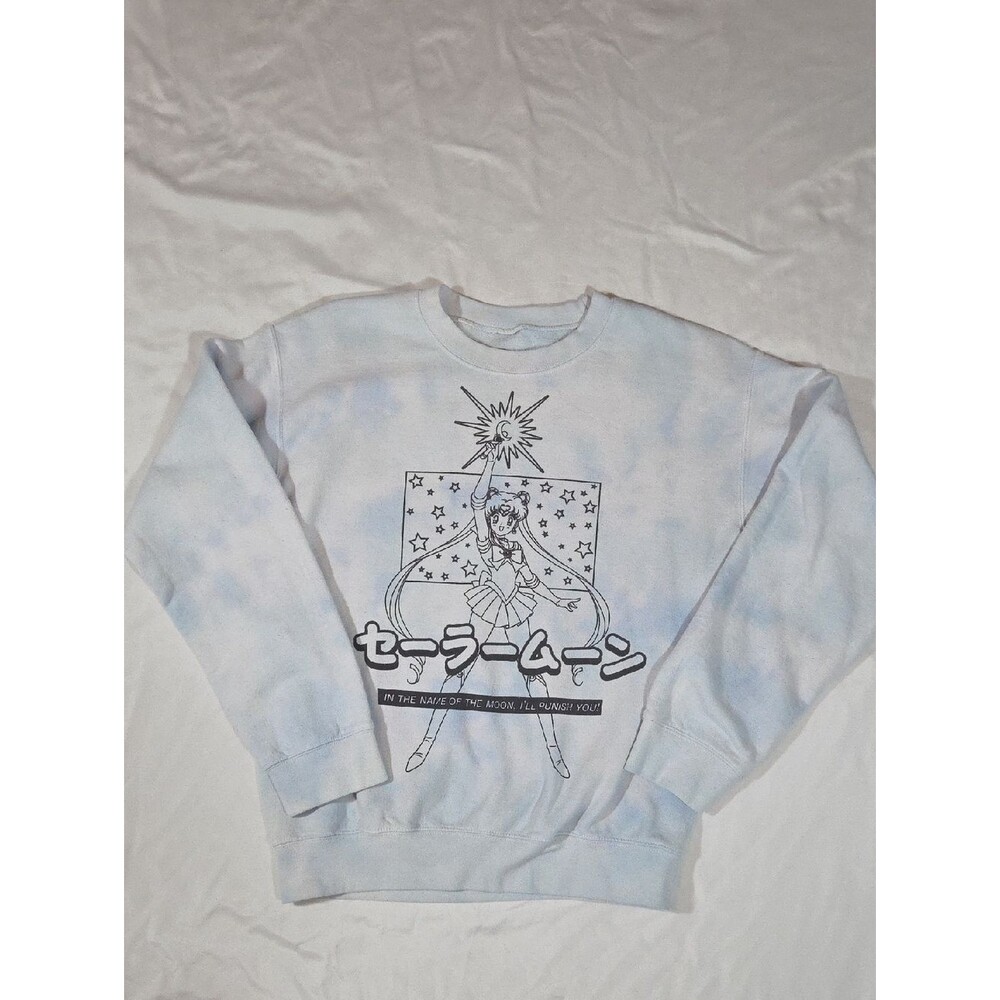 Sailor Moon Cloud Wash Tie Dye Crewneck Sweatshirt Top - Small